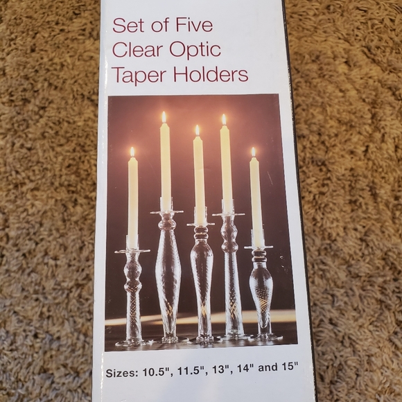 Clear Glass Optic Taper Candle Holder Set of 5 NEW - Picture 3 of 3